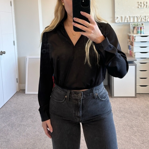 Joie Tops - Satin  cropped collared longsleeve